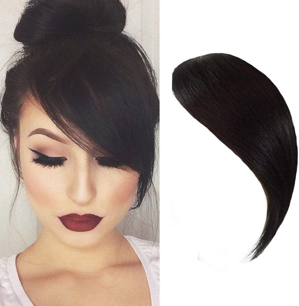 Dsoar Side Bangs Clip in Real Human Hair Bang Natural Clip on Straight Fringe Hair Extensions(Natural Black Color)