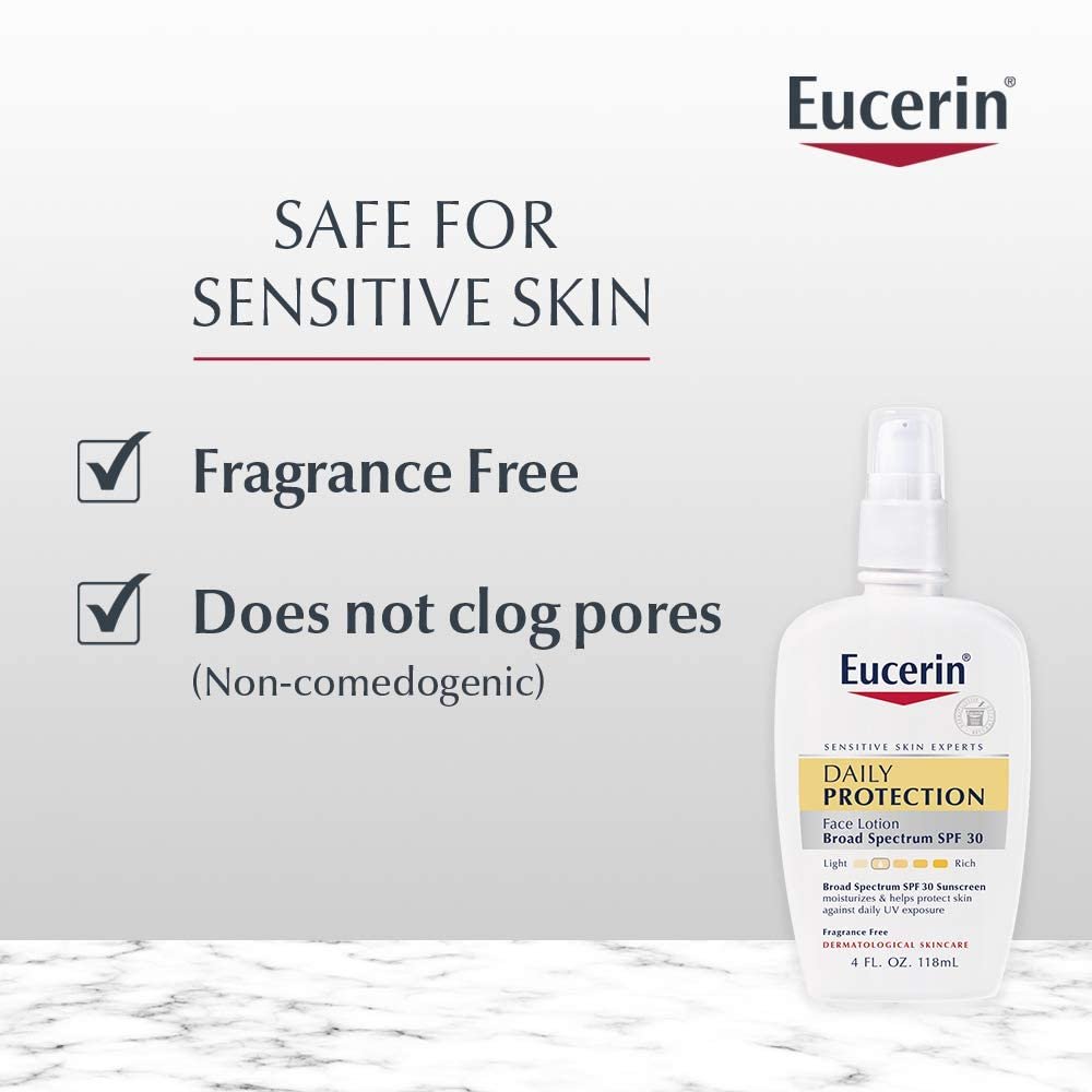 Eucerin Daily Protection Face Lotion - Broad Spectrum SPF 30 - Moisturizes and Protects Sensitive, Dry Skin - 4 fl. oz. Pump Bottle, Packaging May Vary