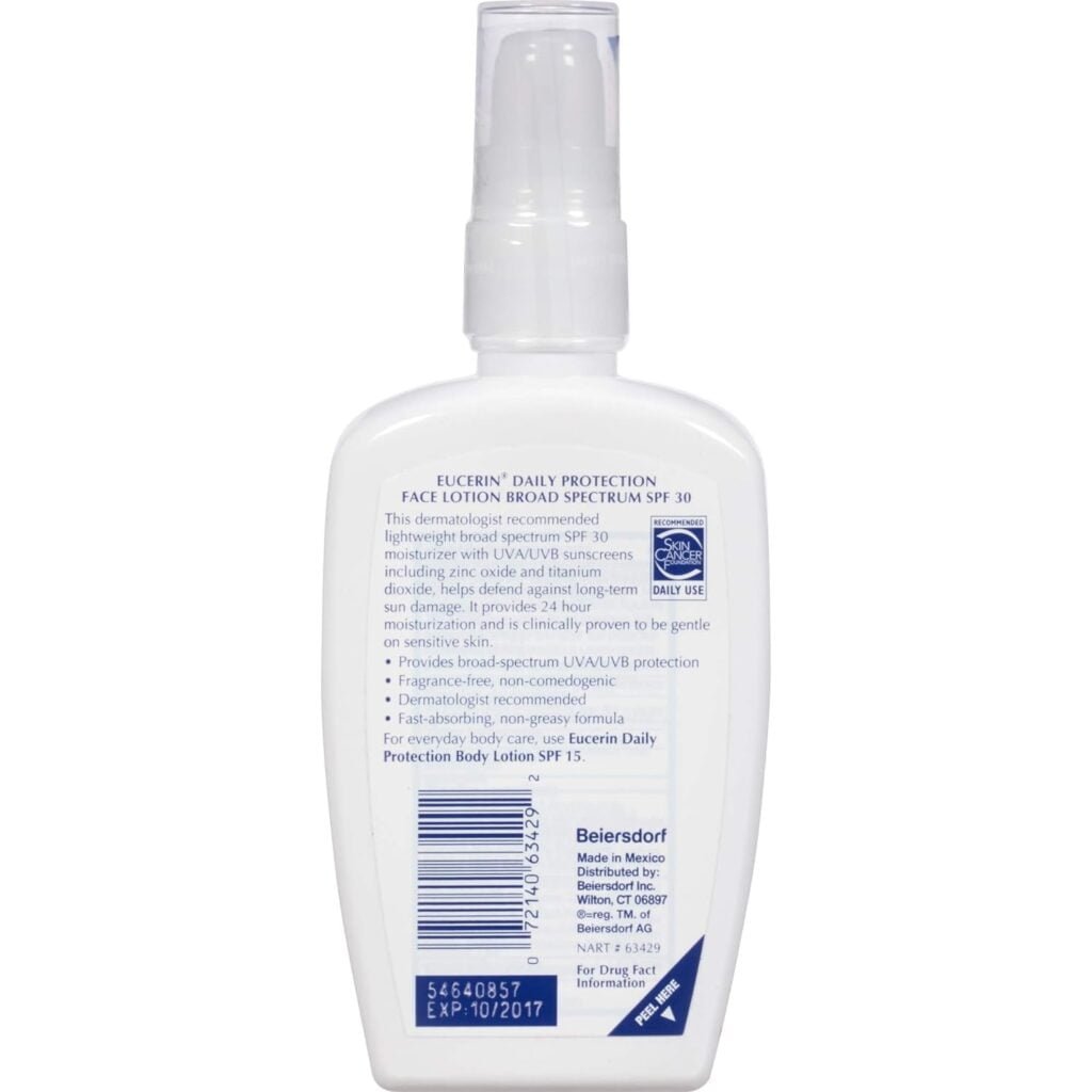 Eucerin Daily Protection Face Lotion - Broad Spectrum SPF 30 - Moisturizes and Protects Sensitive, Dry Skin - 4 fl. oz. Pump Bottle, Packaging May Vary