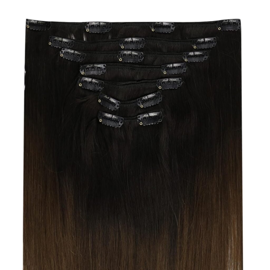 Full Shine Black Clip in Hair Extensions Natural Black Human Hair Clip in Extensions for Women Clip in Human Hair Extensions Natural Hair 7Pcs 10inch 100g
