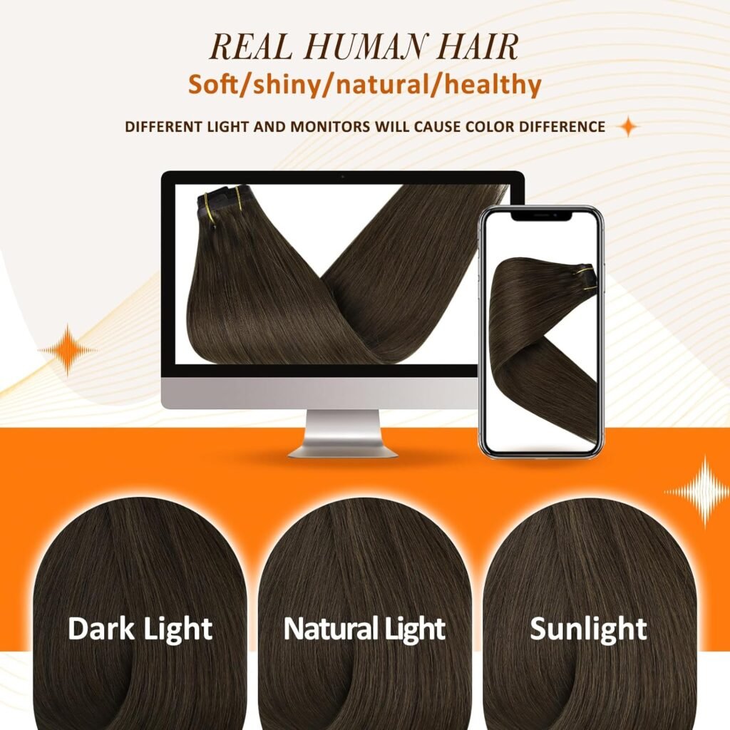 Full Shine Clip in Hair Extensions Dark Brown Clip in Hair Extensions Real Human Hair 18 Inch Human Hair Clip in Extensions 120Gram 8Pcs+One Long Hair Extension Storage Bag With Hair Extension Hanger