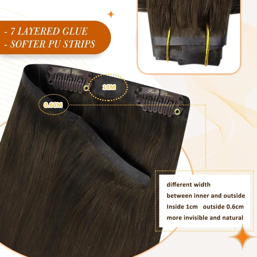 Full Shine Clip in Hair Extensions Dark Brown Clip in Hair Extensions Real Human Hair 20 Inch Human Hair Clip in Extensions 120Gram 8Pcs+One Long Hair Extension Storage Bag With Hair Extension Hanger