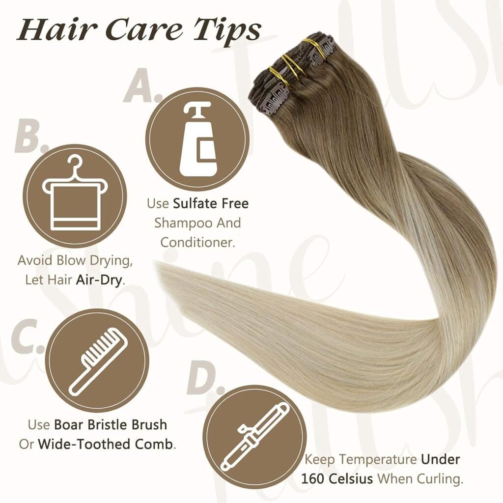 Full Shine Clip in Hair Extensions Human Hair Clip in Extensions Balayage Color 10 Golden Brown Fading to 16 Golden Blonde Highlight 16 Blonde Double Weft Invisible Clip in 12 Inch