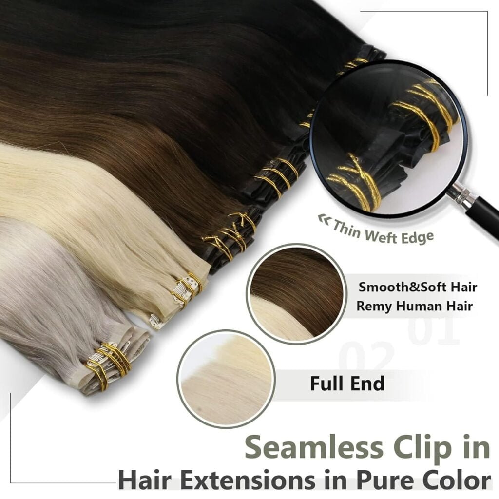 Full Shine Hair Extensions Clip Ins Off Black Human Hair Clip Ins 16 Inch Seamless Clip in Hair Extensions Pu Weft 8Pcs 120G+One Long Hair Extension Storage Bag With Hair Extension Hanger