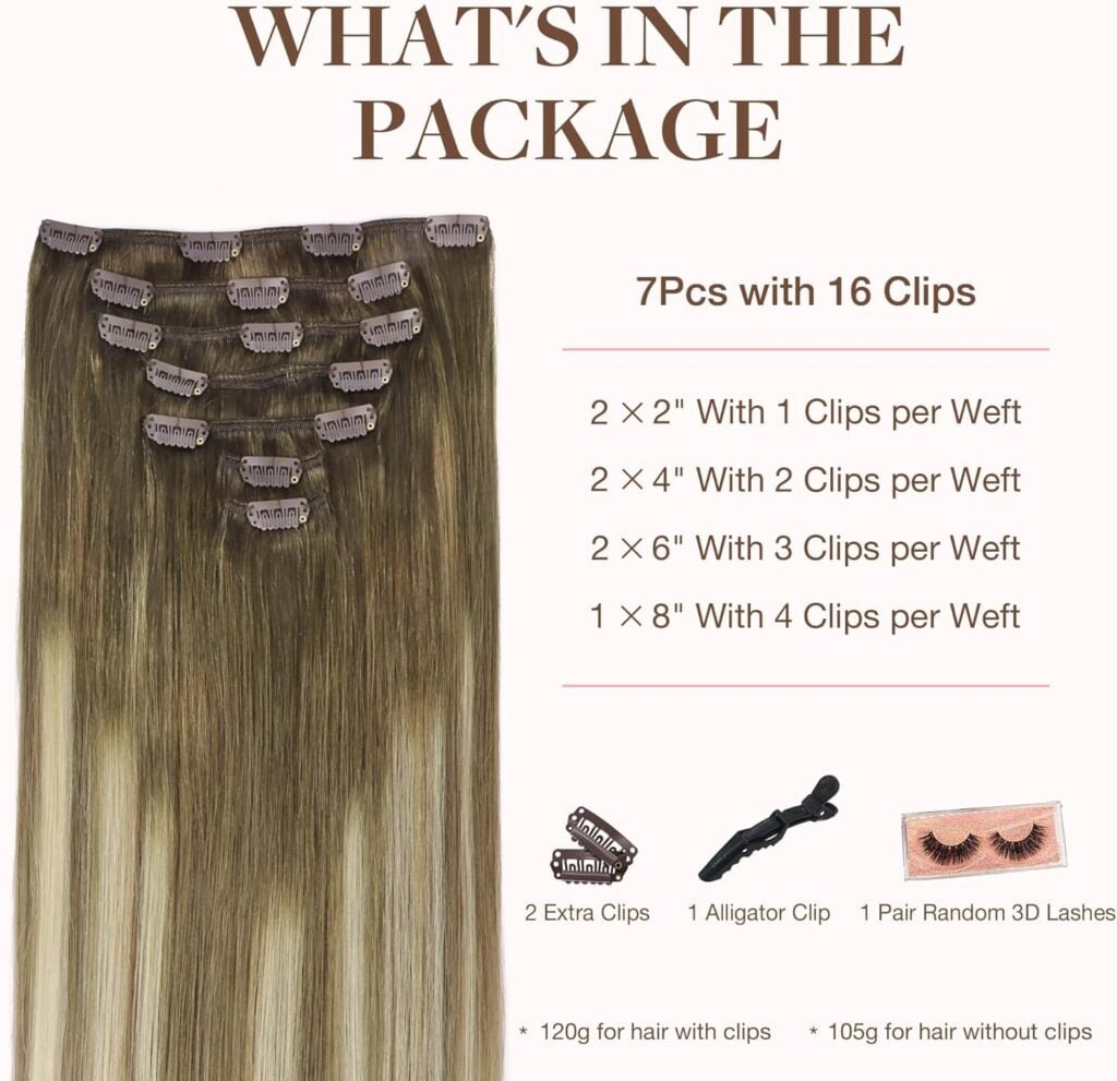 GOO GOO Clip in Hair Extensions Real Human Hair, 16inch, 3/8/613 Balayage Walnut Brown to Ash Brown and Bleach Blonde, Remy Human Hair Extensions Clip ins for Women, Soft  Natural Human Hair