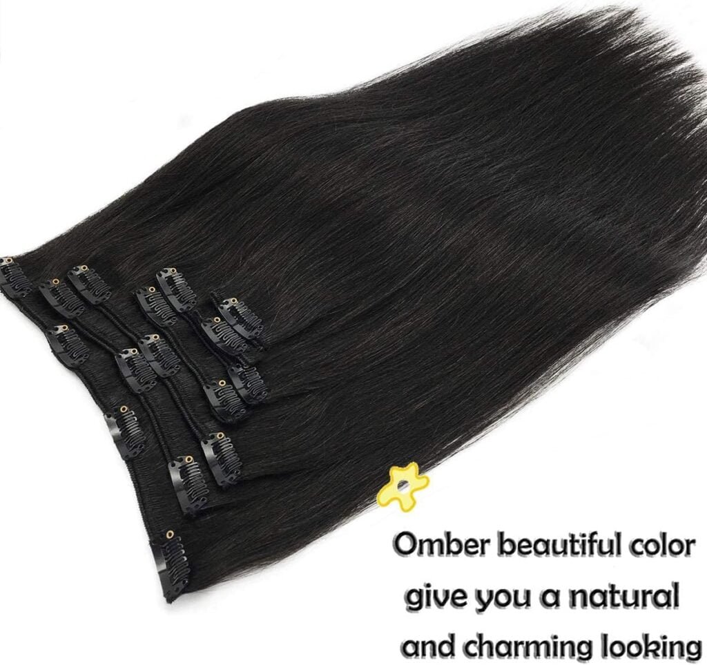 GOO GOO Clip in Hair Extensions Real Human Hair, 18inch 120g 7Pcs, 1B Natural black, Remy Human Hair Extensions Clip ins for Women, Natural Human Hair