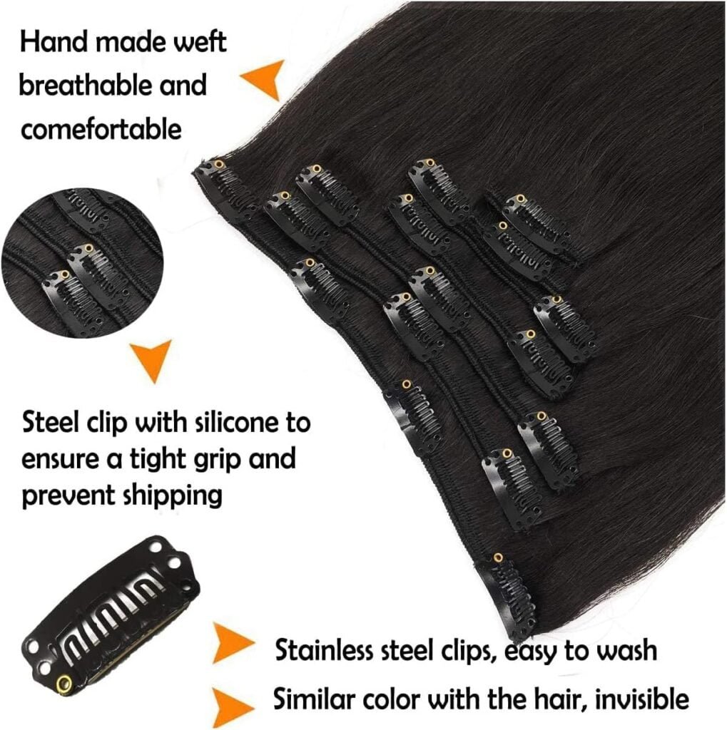 GOO GOO Clip in Hair Extensions Real Human Hair, 18inch 120g 7Pcs, 1B Natural black, Remy Human Hair Extensions Clip ins for Women, Natural Human Hair
