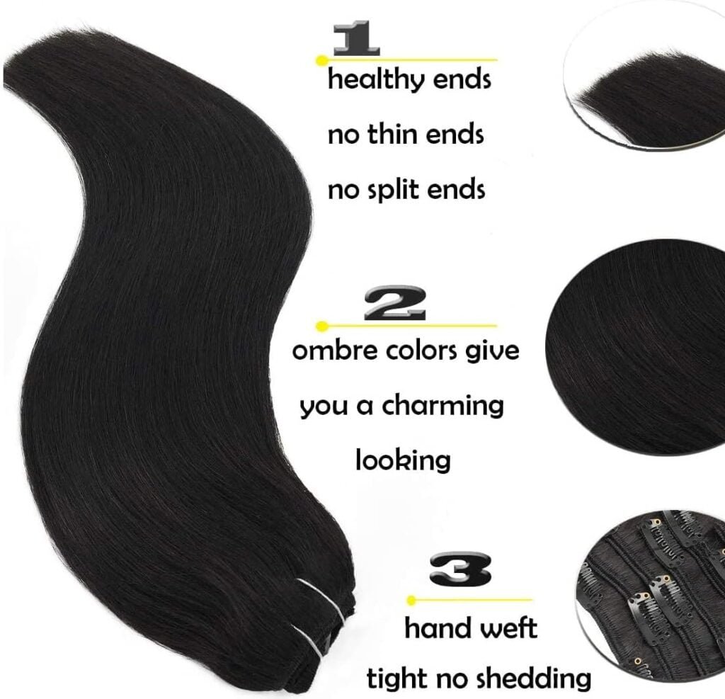 GOO GOO Clip in Hair Extensions Real Human Hair, 18inch 120g 7Pcs, 1B Natural black, Remy Human Hair Extensions Clip ins for Women, Natural Human Hair