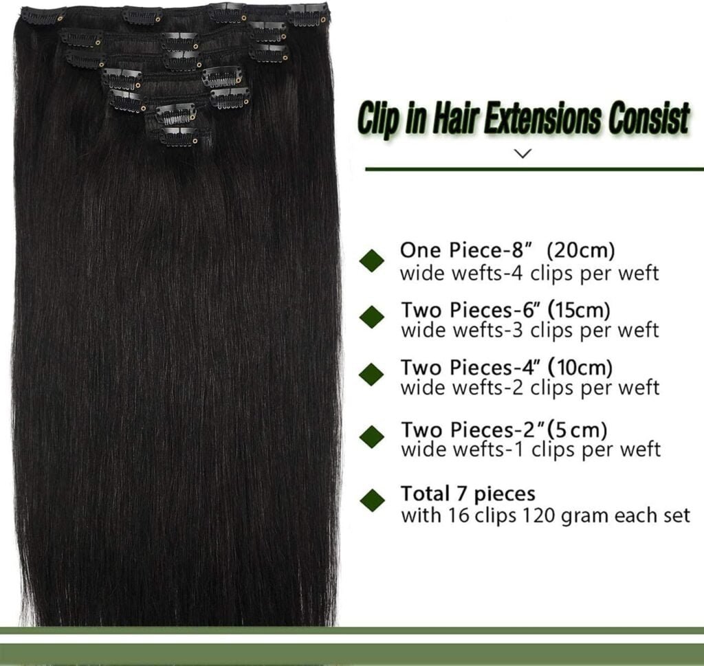 GOO GOO Clip in Hair Extensions Real Human Hair, 18inch 120g 7Pcs, 1B Natural black, Remy Human Hair Extensions Clip ins for Women, Natural Human Hair