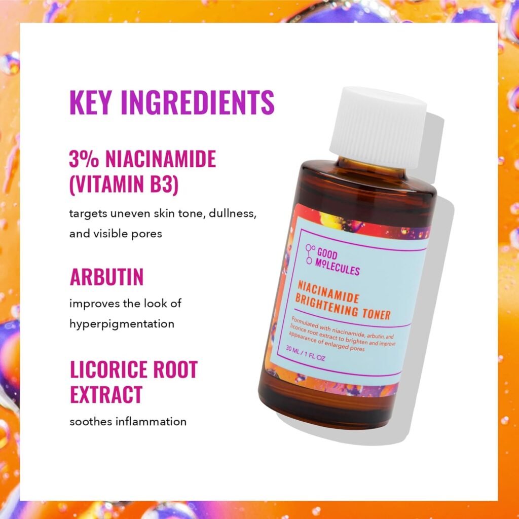 Good Molecules Niacinamide Brightening Toner - Facial Toner with Niacinamide, Vitamin C and Arbutin for Even Tone, Enlarged Pores - Skincare for Face