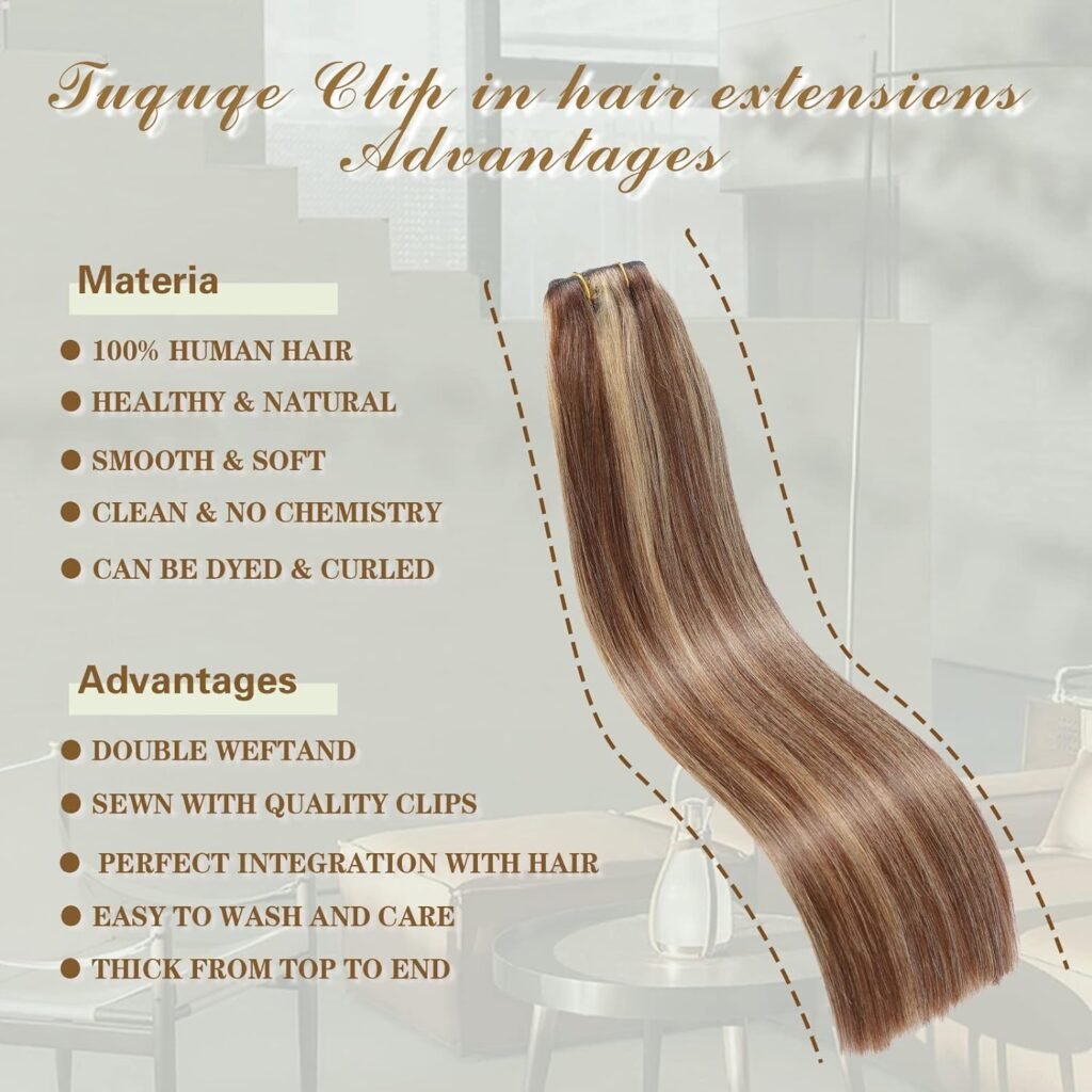Hair Extenisons Clip in Hair Extensions Real Human Hair Straight 16 Inch Bleach Blonde 120g Soft No Tangle Silky Hair 7Pcs Remy Human Hair Clip in Extensions for Black Women(16Inch,#613)