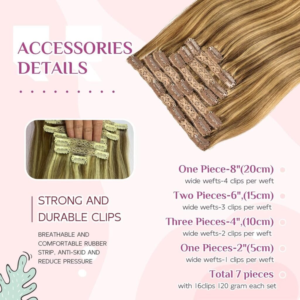 Hair Extensions Real Human Hair,Human Hair Clip In Extensions SoftNatural Human Hair Extensions Clip Ins 120g 7pcs Real Hair Extensions Clip In Human Hair StraightInvisible (24 Inch, 18/613)