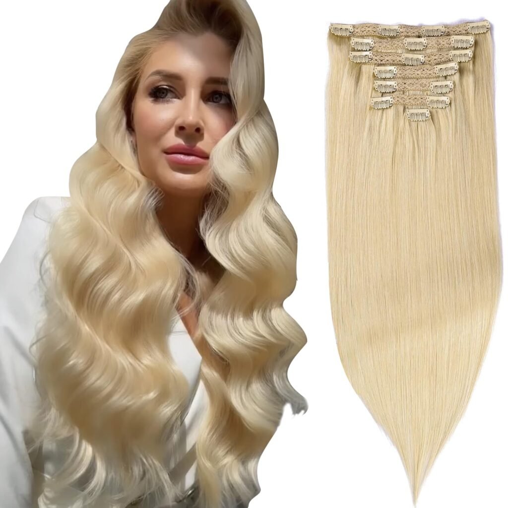 Hair Extensions Real Human Hair,Human Hair Clip In Extensions SoftNatural Human Hair Extensions Clip Ins 120g 7pcs Real Hair Extensions Clip In Human Hair StraightInvisible (24 Inch, 18/613)