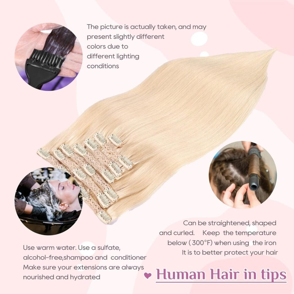 Hair Extensions Real Human Hair,Human Hair Clip In Extensions SoftNatural Human Hair Extensions Clip Ins 120g 7pcs Real Hair Extensions Clip In Human Hair StraightInvisible (24 Inch, 18/613)