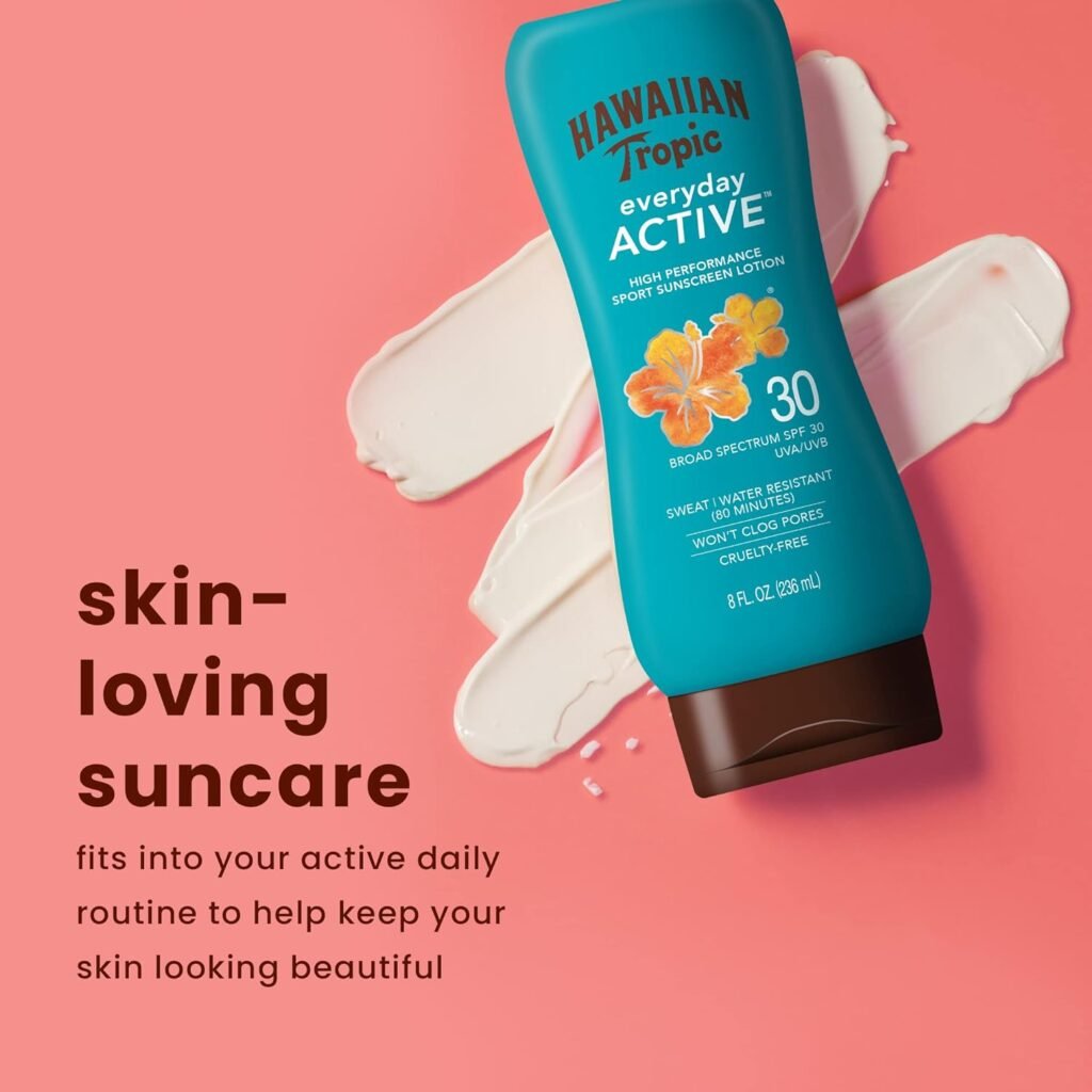 Hawaiian Tropic Everyday Active Lotion Sunscreen SPF 30, 8oz | Hawaiian Tropic Sunscreen SPF 30, Sunblock, Broad Spectrum Sunscreen, Oxybenzone Free Sunscreen, Water Resistant Sunscreen, 8oz