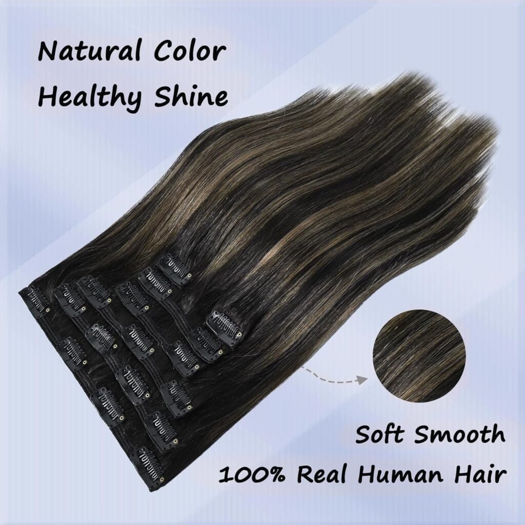 Honsoo Clip in Hair Extensions Real Human Hair, Balayage Hair Extensions Mixed Bleach Blonde 12inch 70g 7pcs Straight Silky Blonde Hair Extensions For Women Natural Hair