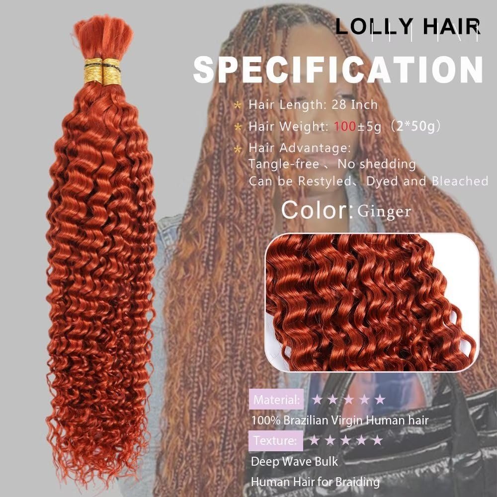 Human Braiding Hair 1 Bundle 50g 18 Inch Deep Water Wave Bulk Human Hair for Braiding No Weft 10A Brazilian Virgin Curly Human Hair Extensions for Boho Braids Wet and Wavy Human Hair Braiding Hair