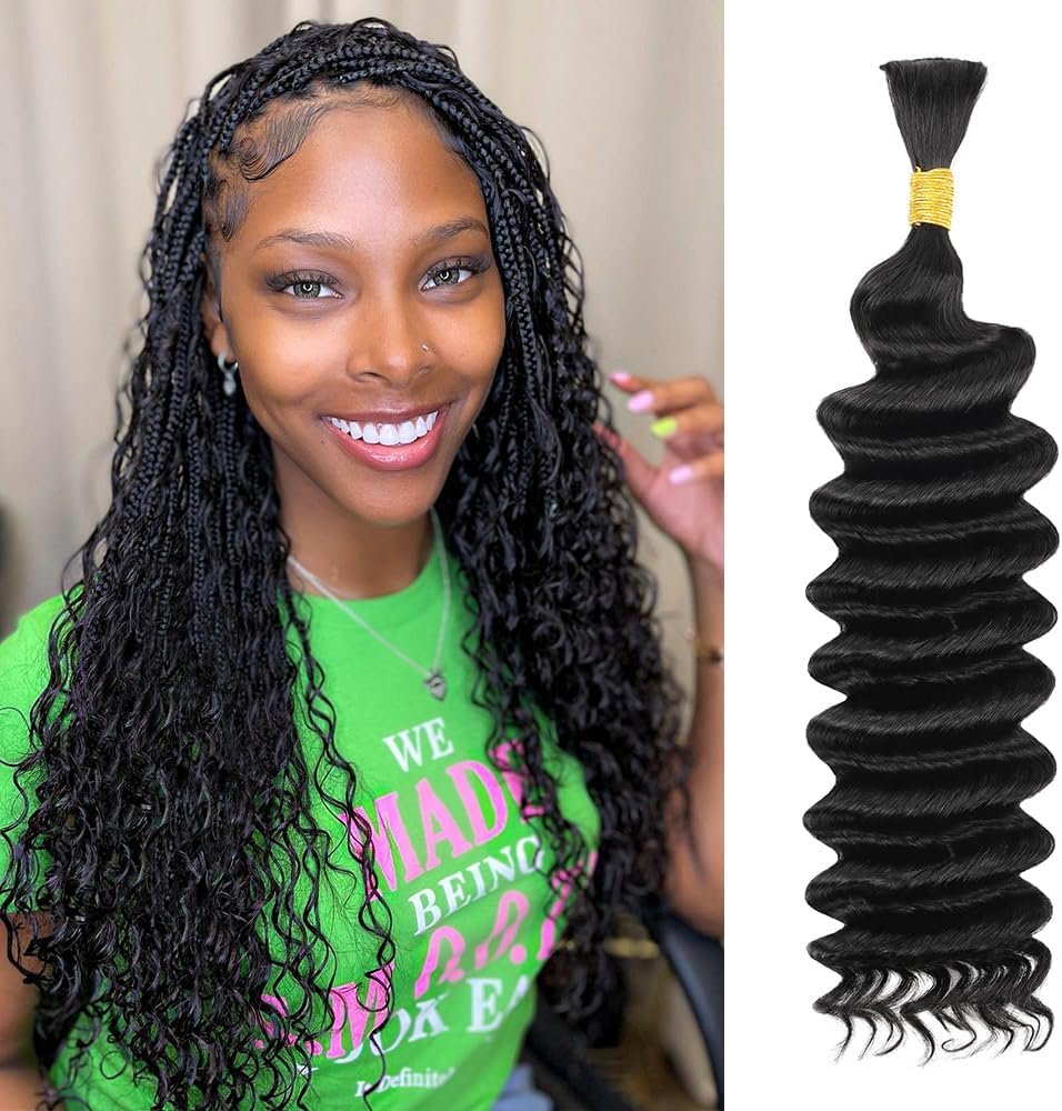 Human Braiding Hair 20 Inch 1Bundle/50g Deep Wave Bulk Human Hair for Braiding No Weft 100% Unprocessed Curly Micro Human Hair Braiding Hair Extensions for Boho Braids Wet and Wave #Natural Color