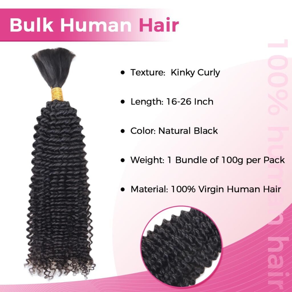 Human Braiding Hair Bulk Human Hair for Braiding Deep Wave 100% Virgin Hair Bulk 100g 2 Bundles/Pack No Weft Human Hair Extensions For Boho Braids Knotless Box Braid Natural Black 16 Inch