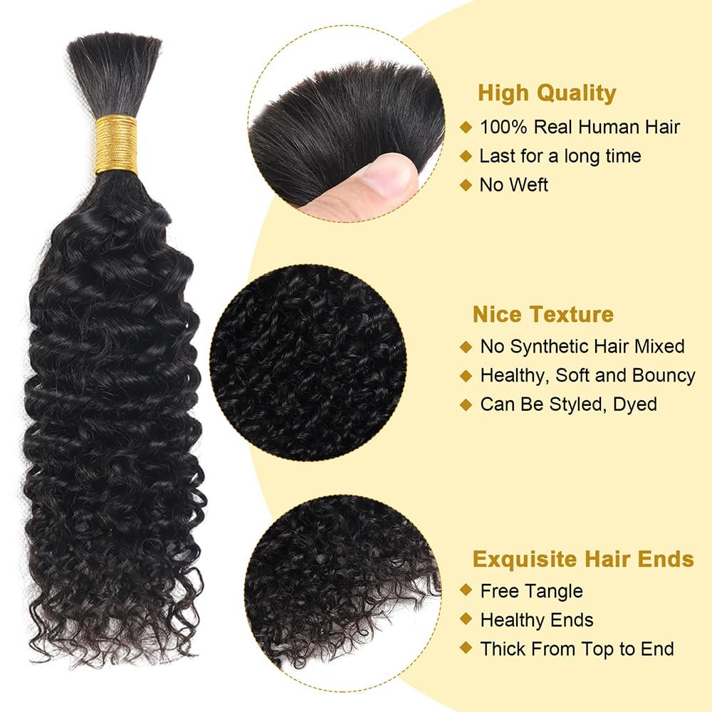 Human Braiding Hair Curly Bulk Human Hair for Braiding No Weft Human Hair Bundles for Braiding Wet and Wavy Human Hair Braiding Hair for Boho Box Braids 100g Per Pack CNZZJX