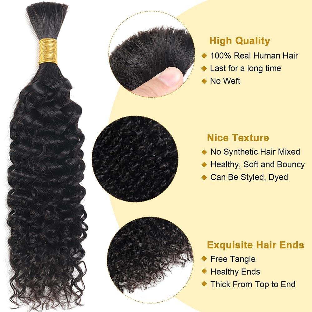Human Braiding Hair Curly Bulk Human Hair for Braiding No Weft Human Hair Bundles for Braiding Wet and Wavy Human Hair Braiding Hair for Boho Box Braids 100g Per Pack CNZZJX