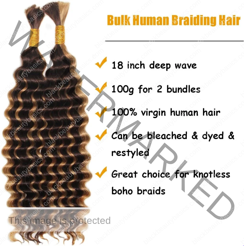 Human Braiding Hair Deep Wave Bulk Human Hair Bundles No Weft Curly Human Hair For Boho Braids 100 Percent Human Hair For Braiding(18inch, 100g, 4/27) Human Braiding Hair Deep Wave Bulk Human Hair Bundles No Weft Curly Human Hair For Boho Braids 100 Percent Human Hair For Braiding(18inch, 100g, 4/27)