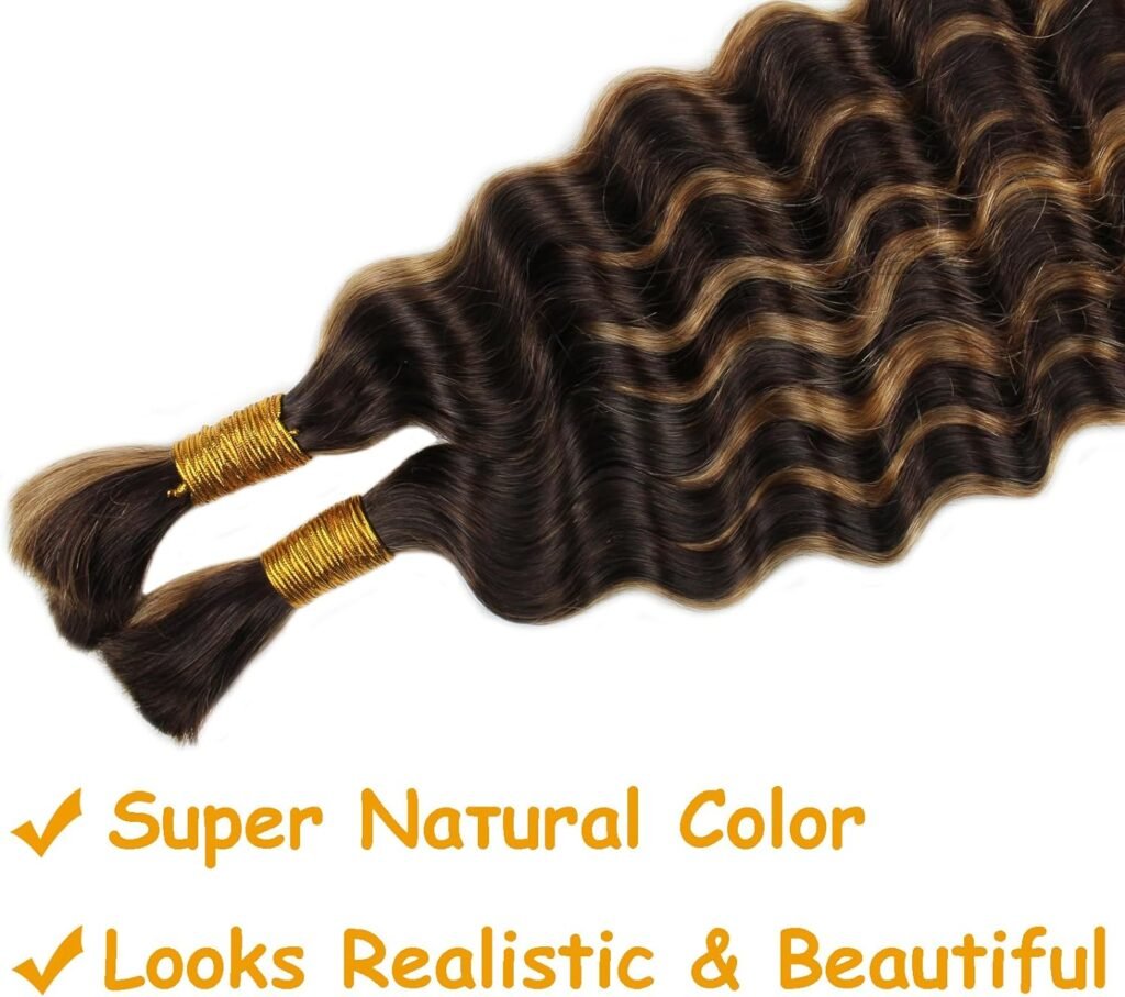 Human Braiding Hair Deep Wave Bulk Human Hair Bundles No Weft Curly Human Hair For Boho Braids 100 Percent Human Hair For Braiding(18inch, 100g, 4/27)