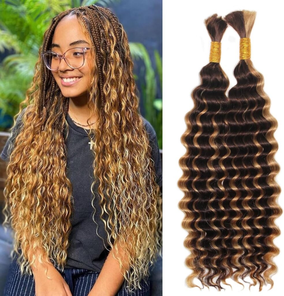 Human Braiding Hair Deep Wave Bulk Human Hair Bundles No Weft Curly Human Hair For Boho Braids 100 Percent Human Hair For Braiding(18inch, 100g, 4/27)