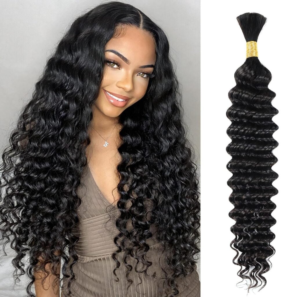 Human Braiding Hair Deep Wave Bulk Human Hair for Braiding 1 Bundle 50g 18 Inch No Weft 10A Brazilian Virgin Curly Human Hair Extensions for Boho Braids Wet and Wavy Human Hair Braiding Hair