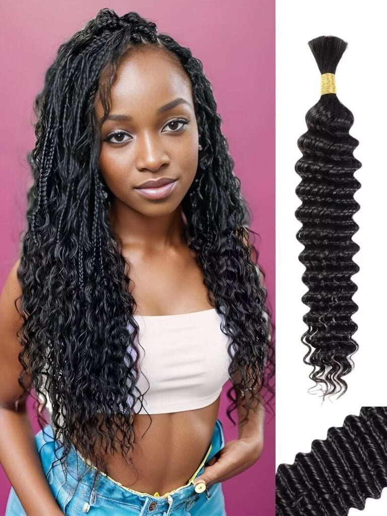 Human Braiding Hair Deep Wave Bulk Human Hair for Braiding 1 Bundle 50g 18 Inch No Weft 10A Brazilian Virgin Curly Human Hair Extensions for Boho Braids Wet and Wavy Human Hair Braiding Hair