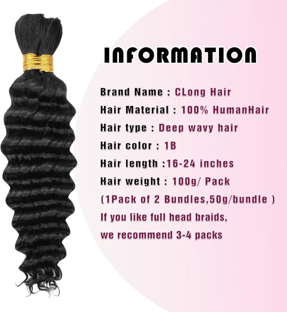 Human Braiding Hair Deep Wave Bulk Human Hair for Braiding, No Weft Curly Braiding Hair Extensions for Boho Braids Wet and Wavy Braiding Human Hair Bundles(18inch,1B,100g)