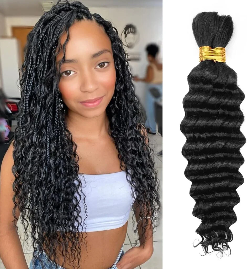Human Braiding Hair Deep Wave Bulk Human Hair for Braiding, No Weft Curly Braiding Hair Extensions for Boho Braids Wet and Wavy Braiding Human Hair Bundles(18inch,1B,100g)