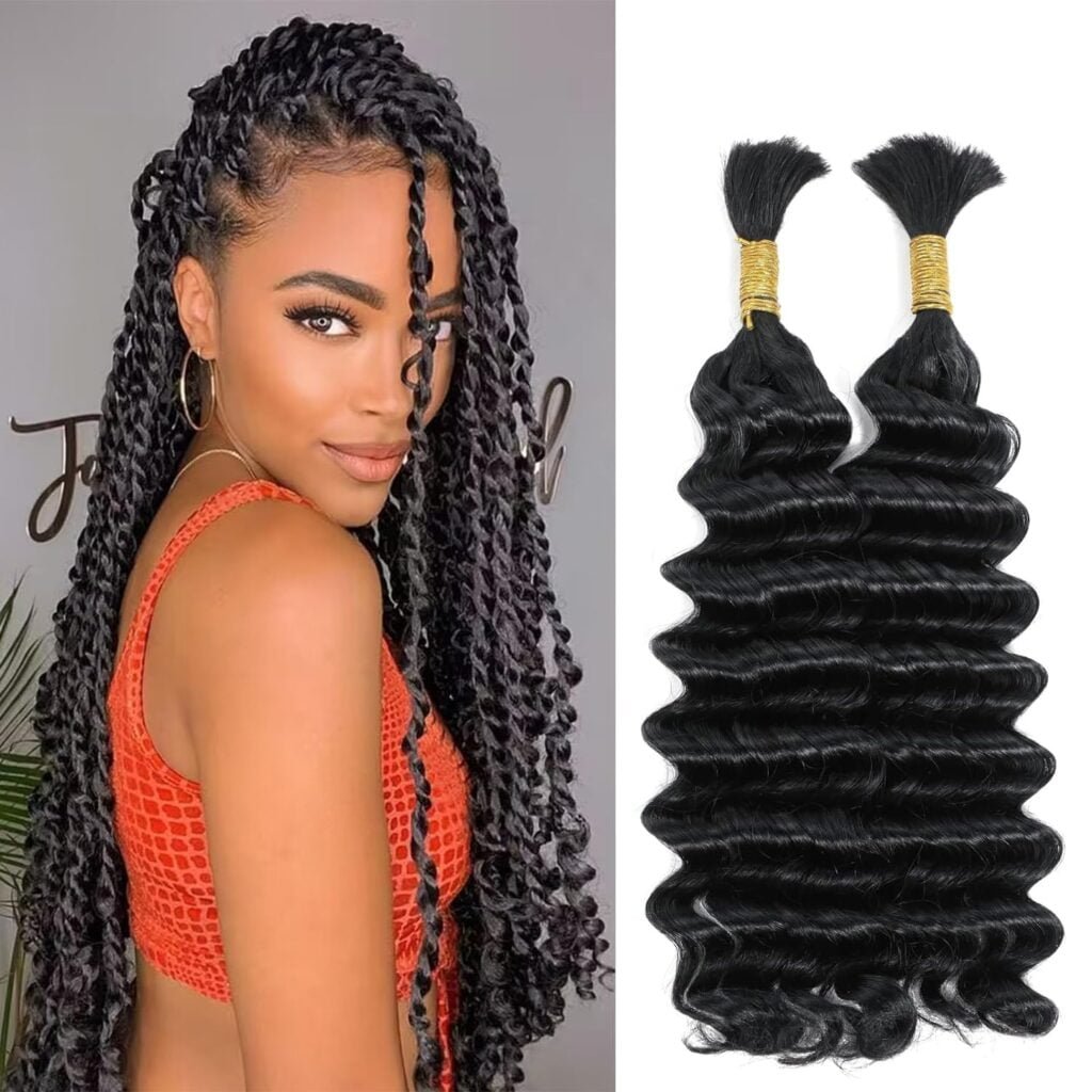 Human Braiding Hair For Boho Braids 18 Inch 2 Bundles Deep Wave Bulk Human Hair for Braiding 100g/pack Wet And Wavy Human Braiding Hair Extensions No Weft 100% Brazilian Virgin Curly Human Braiding