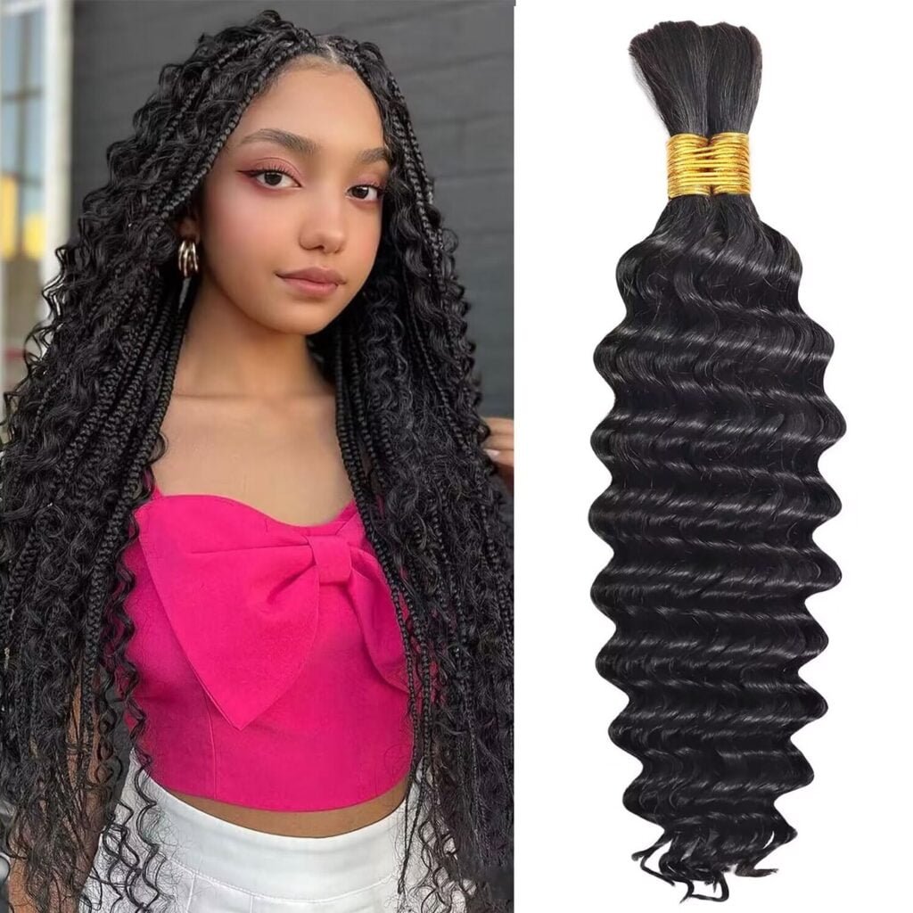 Human Braiding Hair For Boho Braids 18 Inch 2 Bundles Deep Wave Bulk Human Hair for Braiding 100g/pack Wet And Wavy Human Braiding Hair Extensions No Weft 100% Brazilian Virgin Curly Human Braiding