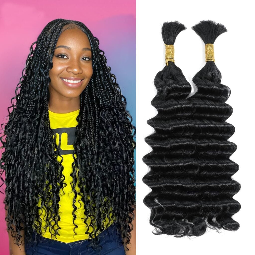 Human Braiding Hair For Boho Braids 18 Inch 2 Bundles Deep Wave Bulk Human Hair for Braiding 100g/pack Wet And Wavy Human Braiding Hair Extensions No Weft 100% Brazilian Virgin Curly Human Braiding