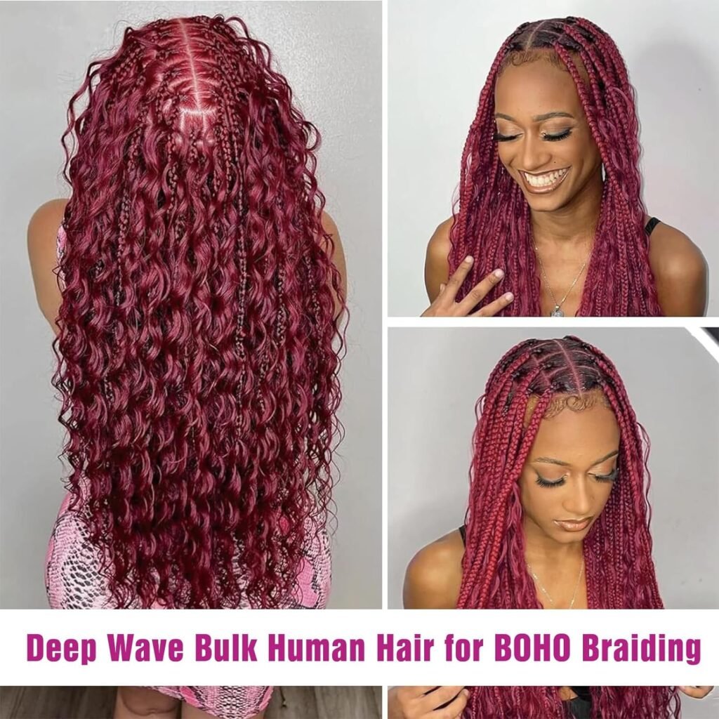 Human Braiding Hair For Boho Braids 18 Inch 2 Bundles Deep Wave Bulk Human Hair for Braiding 100g/pack Wet And Wavy Human Braiding Hair Extensions No Weft 100% Brazilian Virgin Curly Human Braiding