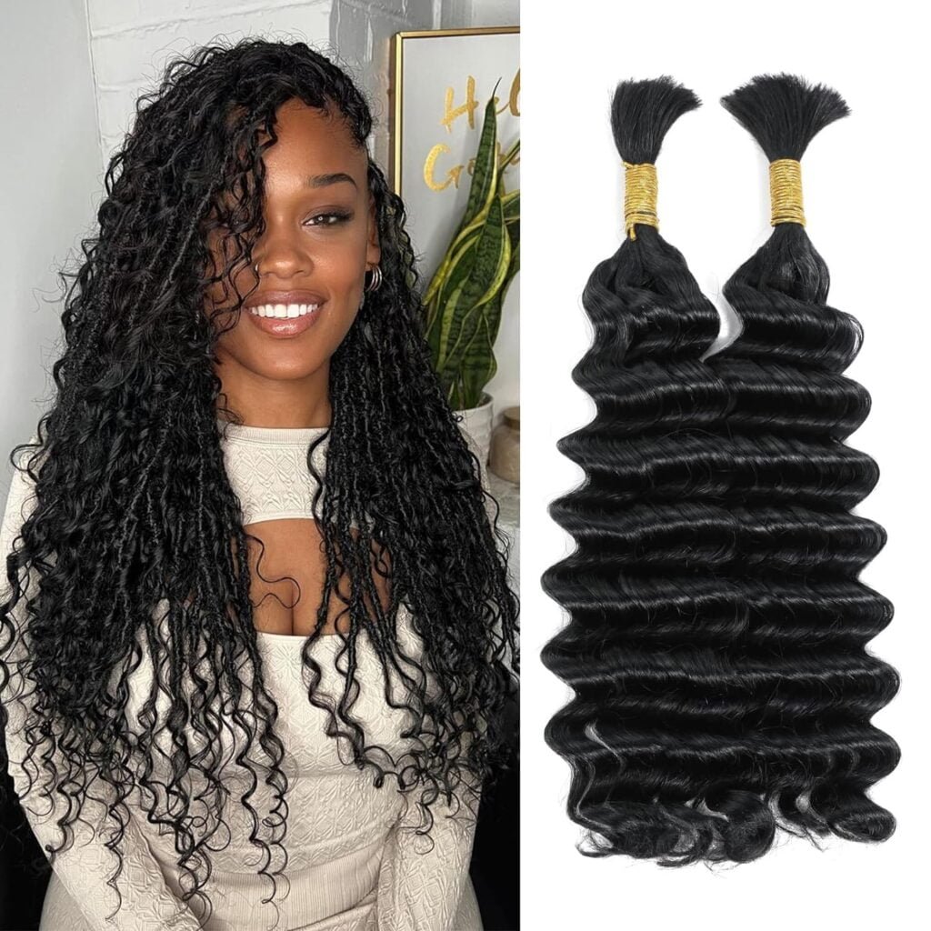Human Braiding Hair For Boho Braids 18 Inch 2 Bundles Deep Wave Bulk Human Hair for Braiding 100g/pack Wet And Wavy Human Braiding Hair Extensions No Weft 100% Brazilian Virgin Curly Human Braiding