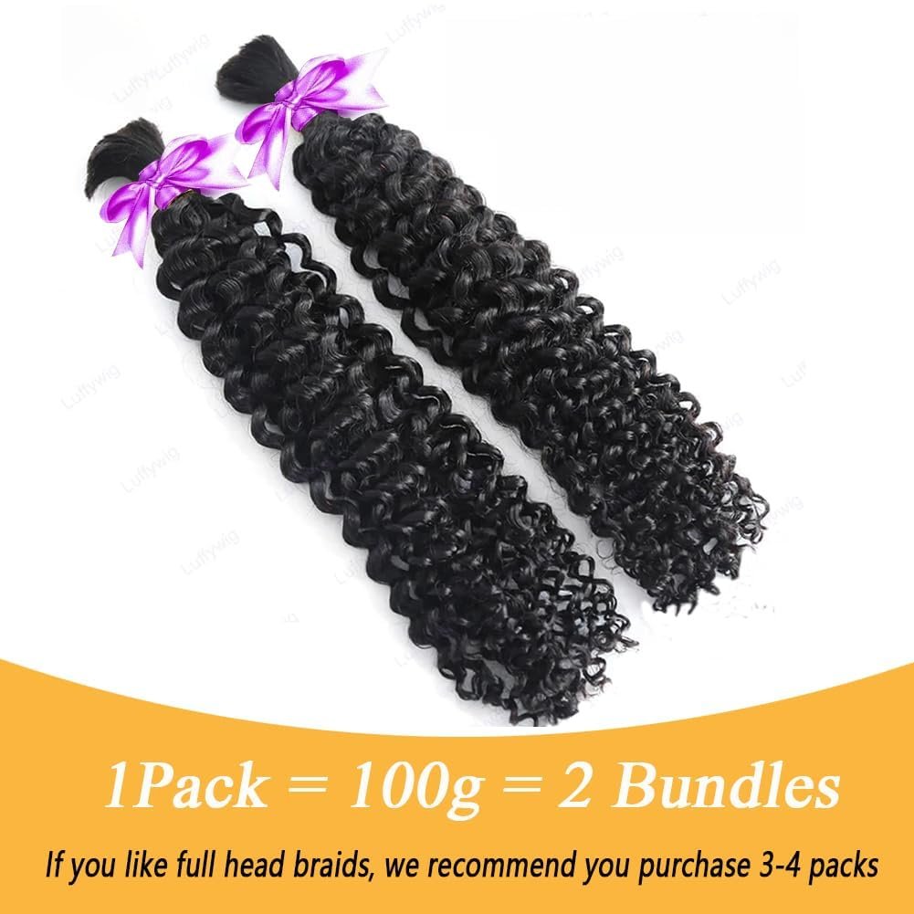 Human Braiding Hair for Boho Knotless Braids Bulk Curly Bundles Human Hair for Micro Braiding Wet and Wavy Water Wave No Weft Human Hair Extension for Box Boho Braids 100g with 2 Bundles 4/27#