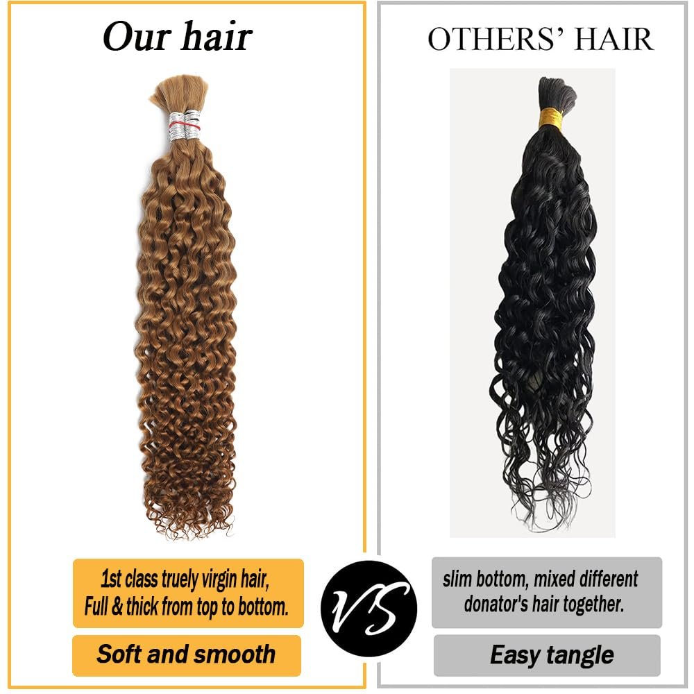 Human Braiding Hair for Boho Knotless Braids Bulk Curly Bundles Human Hair for Micro Braiding Wet and Wavy Water Wave No Weft Human Hair Extension for Box Boho Braids 100g with 2 Bundles 4/27#