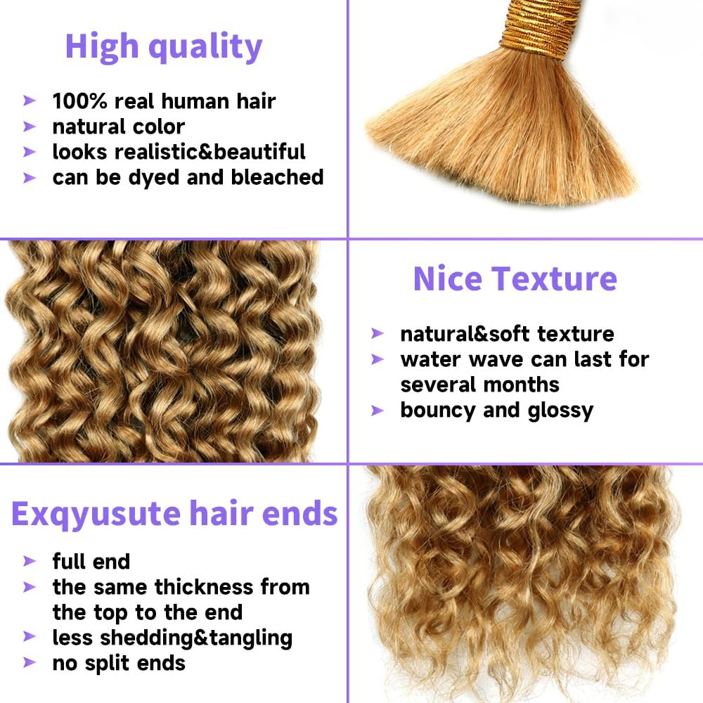Human Braiding Hair Water Wave Bulk Human Hair For Braiding 100g (1pack-2bundles) No Weft 100% Unprocessed Virgin Human Braiding Hair For Boho Braids Water Wave Micro Braiding Human Hair 20inch #4/27