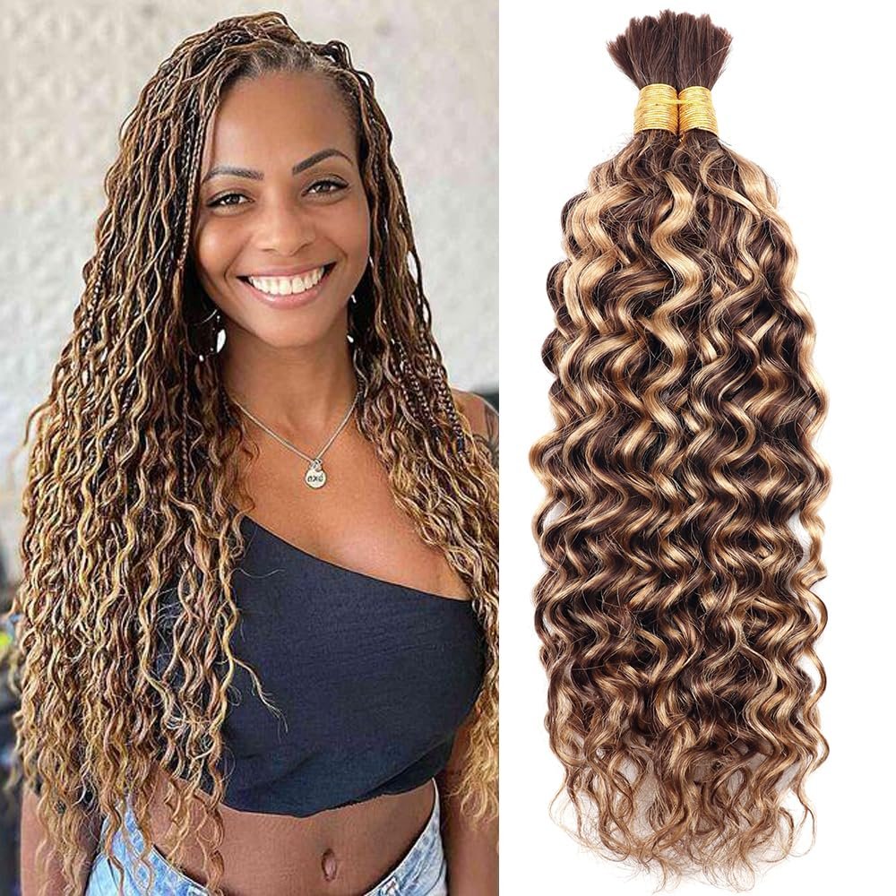 Human Braiding Hair Water Wave Bulk Human Hair For Braiding 100g (1pack-2bundles) No Weft 100% Unprocessed Virgin Human Braiding Hair For Boho Braids Water Wave Micro Braiding Human Hair 20inch #4/27