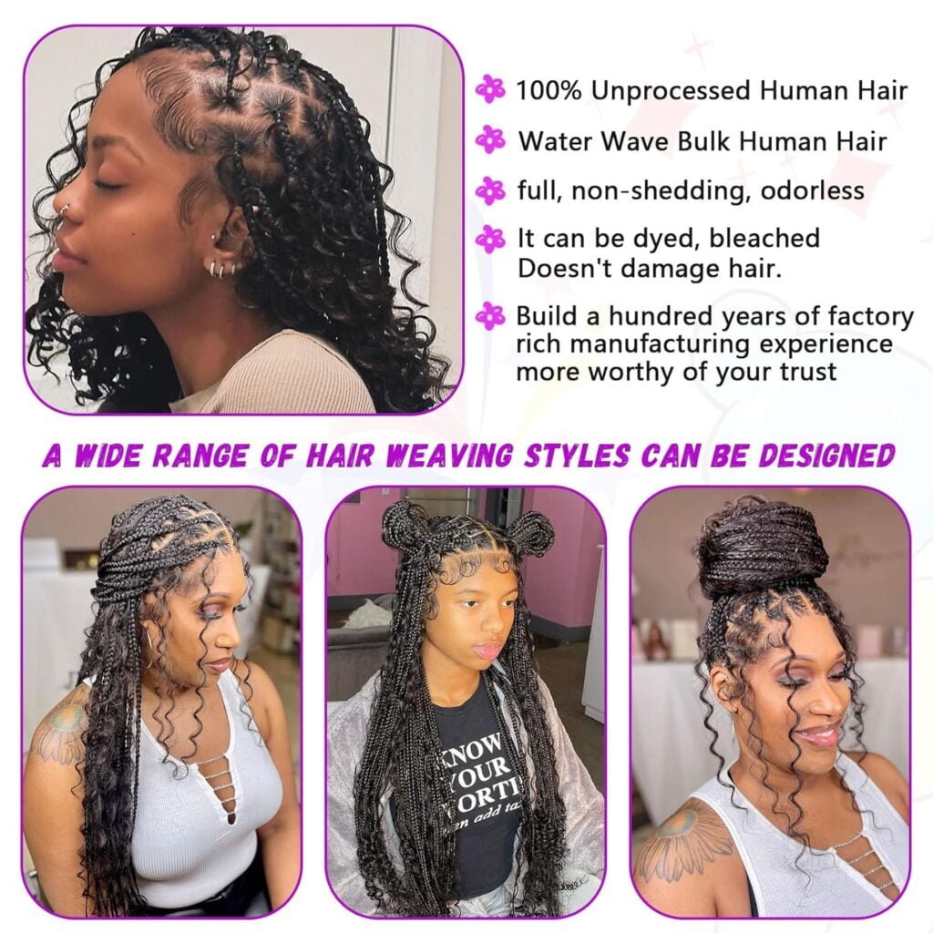 Human Braiding Hair Water Wave Bulk Human Hair For Braiding No Weft Wet And Wavy Human Hair Braiding Hair Extensions For Boho Braids 2 Bundles Human Hair Per Pack 100g (20inch, Natural Black)