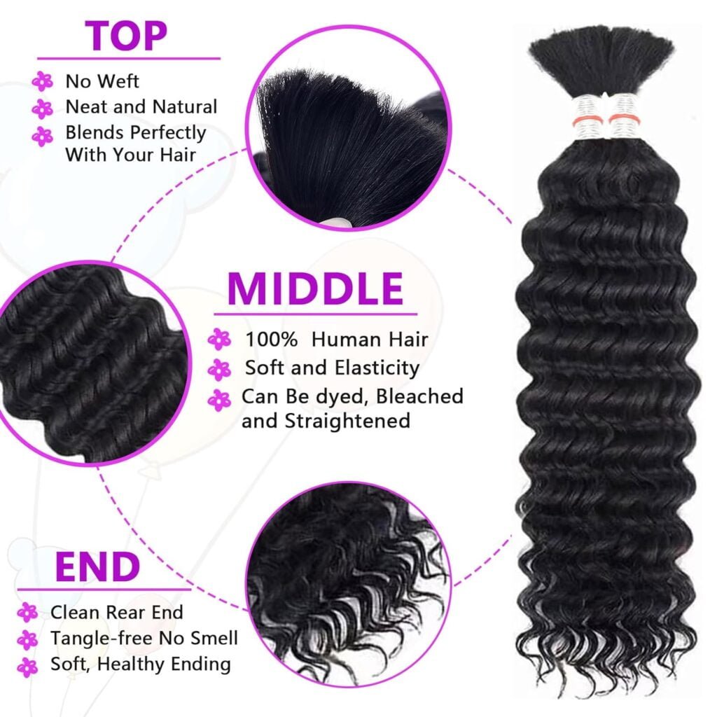 Human Braiding Hair Water Wave Bulk Human Hair For Braiding No Weft Wet And Wavy Human Hair Braiding Hair Extensions For Boho Braids 2 Bundles Human Hair Per Pack 100g (20inch, Natural Black)
