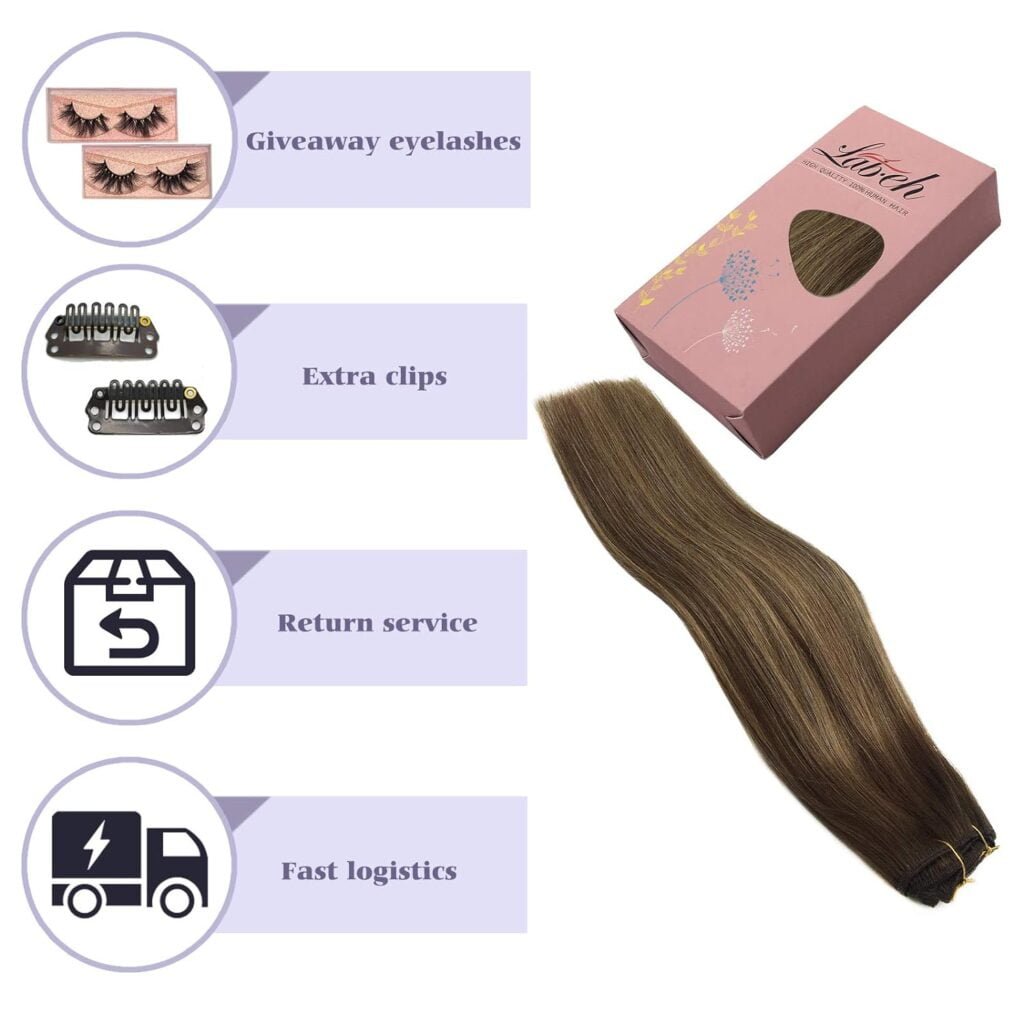 Human Hair Clip in Extensions Balayage Chocolate Brown Highlighted Dirty Blonde 120g 7pcs 20 Inch Remy Clip in Hair Extensions Real Hair Extensions Natural Straight Extensions
