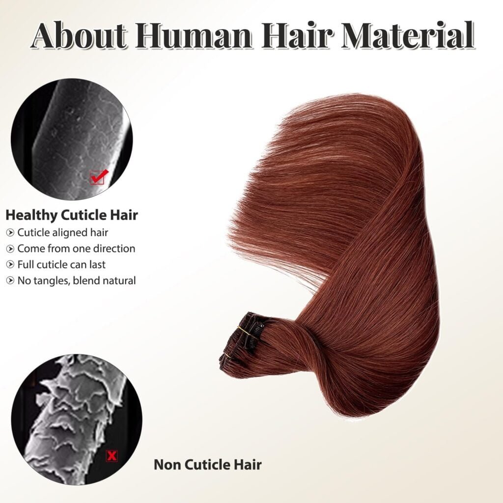 Human Hair Clip in Extensions for Women, 16 Inch Hand Tied Weft Clip in Hair Extensions Real Human Hair Seamless Clip ins Hair Extensions 7 Pieces Dark Auburn Remy Hair Extensions Clip in Human Hair