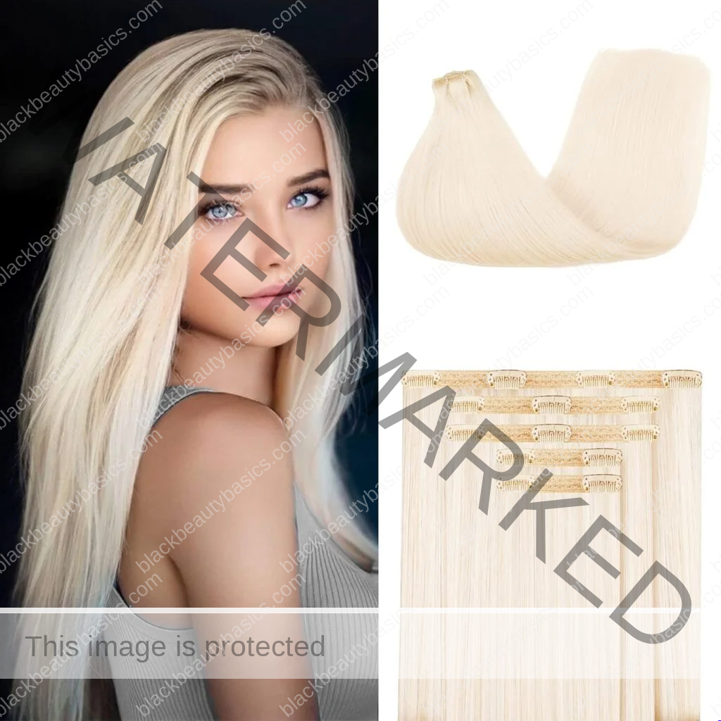 Human Hair Extensions Clip for Women, Clip in Real Human Hair Extensions Straight with Double Weft, 5 pcs with 14 clips,85 Gram (#60 Ash Platinum Blonde, 12 Inch)