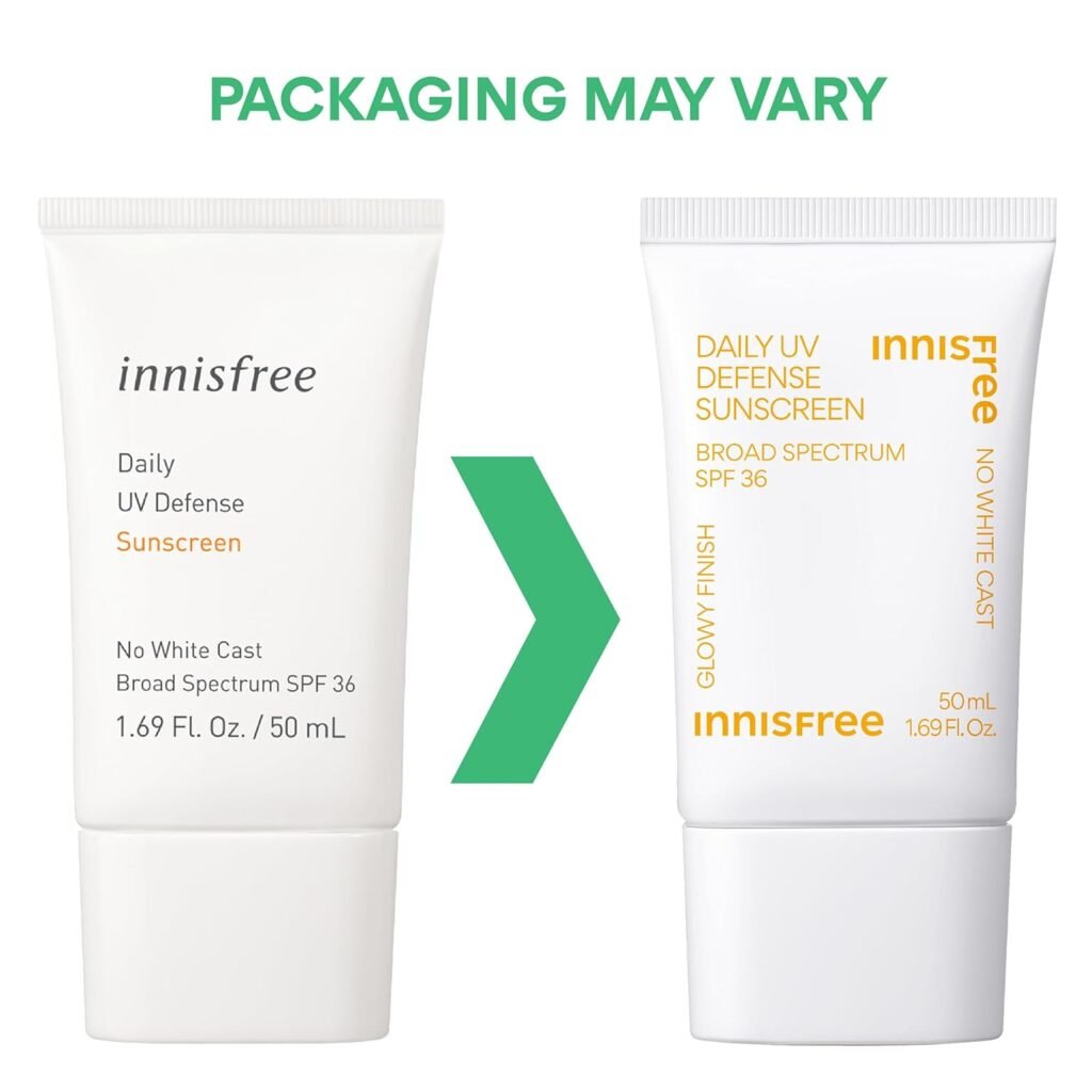 Innisfree Daily UV Defense Broad Spectrum SPF 36 invisible sunscreen: Hydrating, Soothing, No white-cast, TSA Friendly