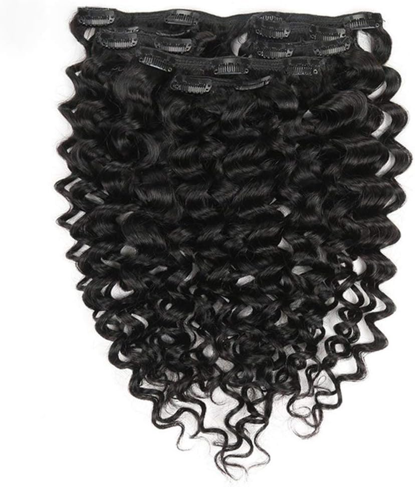 Jerry Curly 3B 3C Real Hair Clip in Extensions For Black Women Clip in Human Hair Extensions Natural Black Color 100% Brazilian African American Hair Extension (14 inch, Jerry Curly #1B)