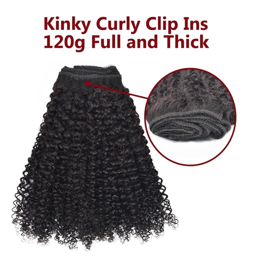 Kinky Curly Clip in Hair Extensions Brazilian Double Weft Human Hair Clip in Extensions for Black Woman120Gram 10Pcs/Set With 20 Clips Natural Color (16 inch)