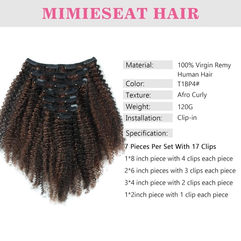 Kinky Curly Clip in Hair Extensions Real Human Hair 3C for Black Girl 4A Kinky Curly Human Hair Extension Clip ins Double Wefts Clip in Hair Natural Black 18 Inch 120G 7 Pcs Per Set
